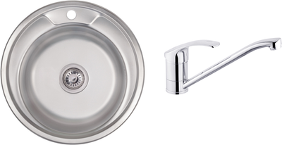 Кухонна мийка KRONER (KRP) Satin-490 D0.6T160 + змішувач кухонний (KRP) Konstante-C030