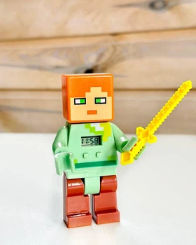 Дитяча ігрова фігурка Minecraft Майнкрафт з зброєю Lego Алекс з вбудованим годинником