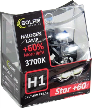 Лампочка галогенная H1 P14.5s 12V-55Вт (Solar) 3700K (Starlight) +60 (кт.2шт) 1231S2