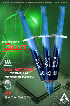 Термопаста для процесора та відеокарти ARCTIC MX-4 12 г (ACTCP00002B) Комплект 3ШТ