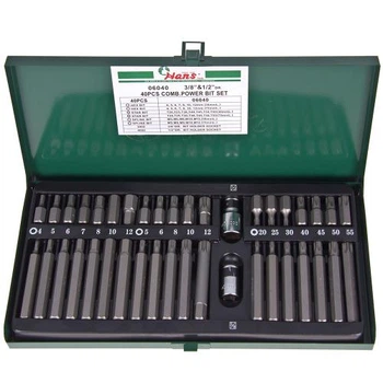 HANS. Набір вставок 4-12мм, Т20-Т55, М5-М12, 30/75мм, 3/8"DR та 1/2"DR, 40 предметів (06040)