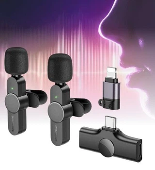 Беспроводные микрофоны петличные 2 в 1 Borofone Twin Type-C/Lightning для телефона нагрудный микрофон петличка для блогера