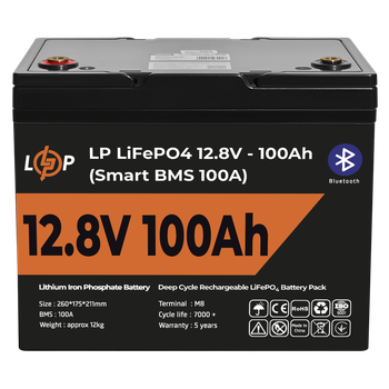 Акумулятор LP LiFePO4 12V (12,8V) - 100 Ah (1280Wh) (Smart BMS 100А) з BT пластик для ДБЖ