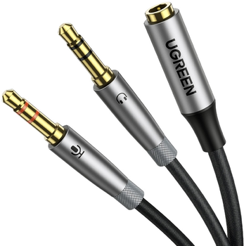 Kabel Ugreen mini-jack 3.5 mm - 2 x mini-jack 3.5 mm 0.2 m Grey (6957303852550)