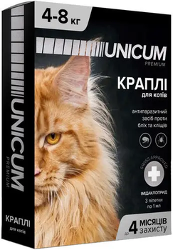 Від бліх та кліщів Unicum Premium - Краплі від бліх та кліщів на холку для котів (імідаклоприд) 4-8 кг (UN-005)