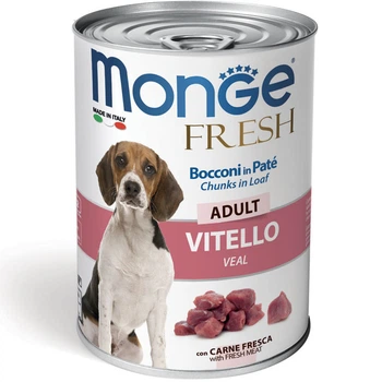 Консервированный корм Monge Fresh Dog Adult Veal – консервированный корм с телятиной для взрослых собак всех пород (кусочки в паштете) 400 г (70014458)