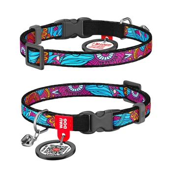 Нашийники, повідки, шлеї Collar WAUDOG Nylon «Літо» Нашийник для котів, нейлоновий з QR паспортом, пластиковий фастекс XS (z5267)