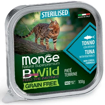 Консервований корм Monge Cat Wet BWild Grain Free Tuna Sterilized - консервований беззерновий корм з тунця для стерилізованих котів (паштет) 100 г (70012898)