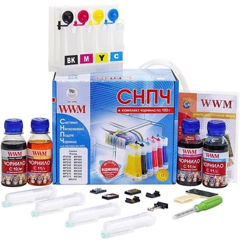 СБПЧ WWM Canon Pixma MP230/240/250/260/270/272/280/490/495, MX320/330/340/350/360, iP2700, 4x100 мл чорнила C10/C11, установка проводиться на оригінальні картриджі (IS.0119)
