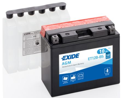 Акумулятор EXIDE AGM [12B] 10 Ah/ 150x70x130 (ДхШхВ) CCA 160 EXIDE EXI ET12B-BS