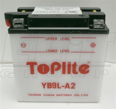 12V,9Ah,д. 135, ш. 75, в.140, об'єм 0,6, вага 3,1 кг, без електроліту TOPLITE YB9L-A2