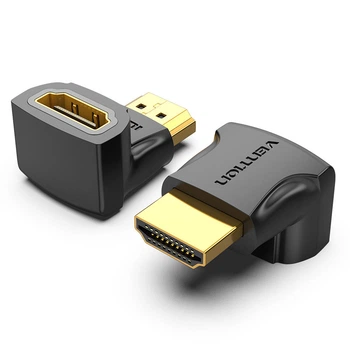 Адаптер перехідник кутовий HDMI-HDMI Vention Vertical Flat Adapter (90°, 4K @ 60, HDMI 2.0). Black