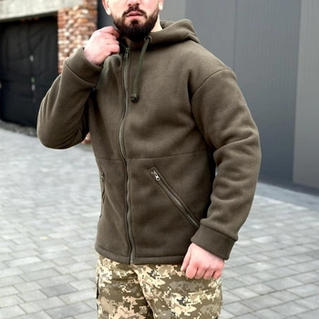 Мужская флисовая куртка с капюшоном хаки размер 2XL