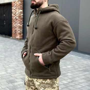 Чоловіча флісова куртка з капюшоном хакі розмір 2XL