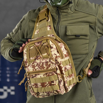Нагрудная сумка "Vex" Cordura 1000D с влагозащитной пропиткой / Однолямный рюкзак пиксель койот 26х22х10 см