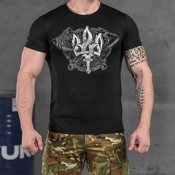 Потоотводящая мужская футболка Odin Coolmax с принтом "Coat of arms" черная размер L