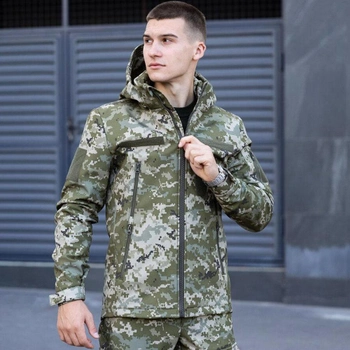 Мужская Куртка Soft Shell со съемным капюшоном + Подарок Шеврон "Флаг Украины" пиксель размер 3XL