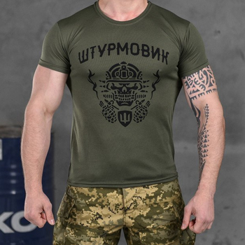 Чоловіча потовідвідна футболка з принтом "Штурмовик" Coolmax олива розмір M