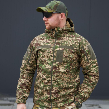 Мужская Водоотталкивающая Куртка Хищник Military "Soft Shell" с капюшоном камуфляжная размер M