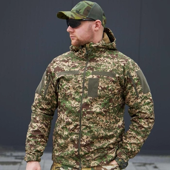 Мужская Водоотталкивающая Куртка Хищник Military "Soft Shell" с капюшоном камуфляжная размер XL
