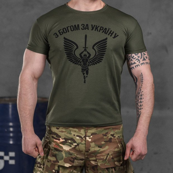 Потоотводящая мужская футболка Coolmax с принтом "С богом за Украину" олива размер XL