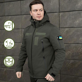 Демисезонная Куртка Soft Shell со съемным капюшоном и липучками + Подарок шеврон "Флаг Украины" хаки размер XL