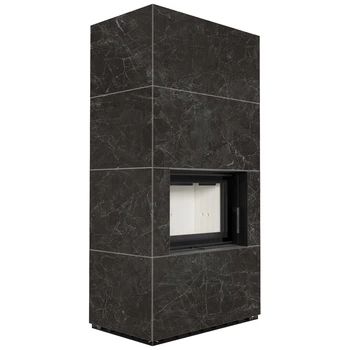 Камінна топка Kratki FLOKI BOX 8 kW Ø 160 в обудові з керамограніту NATURALI NERO GRECO