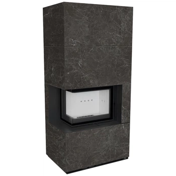 Камінна топка Kratki FLOKI BOX лівий 8 kW Ø 160 в обудові з керамограніту NATURALI NERO GRECO