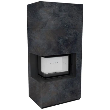Камінна топка Kratki FLOKI BOX лівий 8 kW Ø 160 в обудові з керамограніту OSSIDO NERO