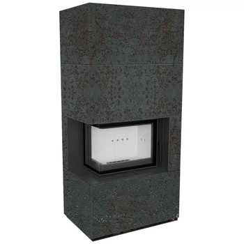 Камінна топка Kratki FLOKI BOX лівий 8 kW Ø 160 в обудові з керамограніту OXIDE NERO