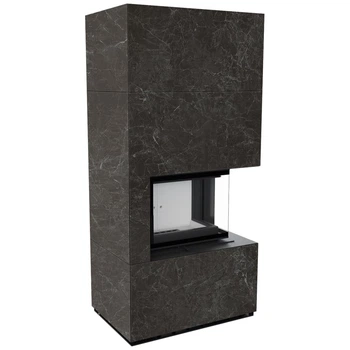 Камінна топка Kratki FLOKI BOX правий 8 kW Ø 160 в обудові з керамограніту NATURALI NERO GRECO