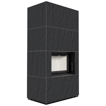 Камінна топка Kratki FLOKI BOX 8 kW Ø 160 в обудові з керамограніту NATURALI ARDESIA NERO A SPACCO