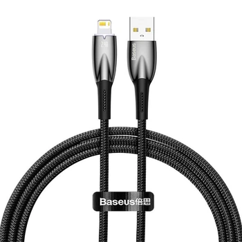 Кабель USB на Lightning Baseus Glimmer Series (1 метр, с подсветкой, передача данных, лайтинг, быстрая зарядка) - Черный