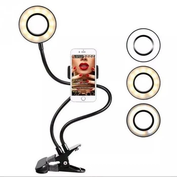 Настольная кольцевая LED лампа 9 см LIVE STREAM с гибким держателем для смартфона&nbsp;на прищепке