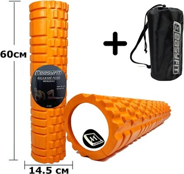 Массажный ролик-валик для МФР и йоги EasyFit Grid Roller v3.1 60 см роллер-массажер для спины, ног, рук и шеи в чехле EF-2037s-OR Оранжевый (56003195)