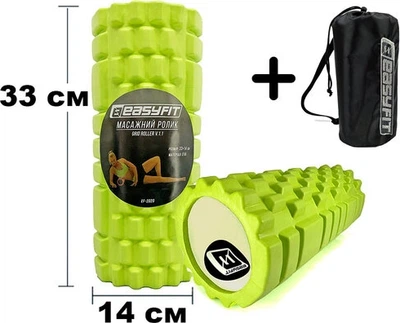 Масажний ролик-валик для МФР та йоги EasyFit 33х14 см ролер-масажер для спини, ніг, рук та шиї у чохлі EF-2020s-GN Салатовий (56003205)