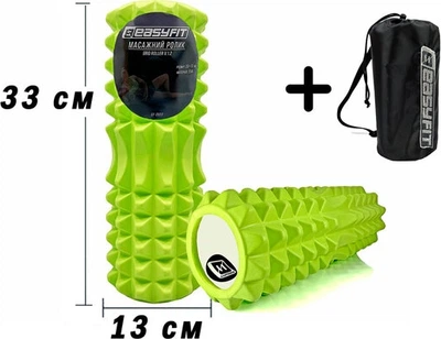 Массажный ролик-валик для МФР и йоги EasyFit 33х14 см роллер-массажер для спины, ног, рук и шеи в чехле EF-2022s-GN Салатовый (56003236)