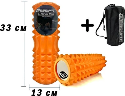 Массажный ролик-валик для МФР и йоги EasyFit 33х14 см роллер-массажер для спины, ног, рук и шеи в чехле EF-2022s-OR Оранжевый (56003235)