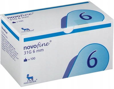 Голки для інсулінових ручок "Novofine" 6 мм (31G x 0,25 мм), 100 шт.