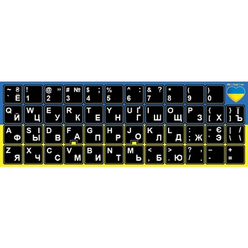 Нестираючі наклейки на клавіатуру Українська / Англійська / ru 12х12 мм чорне тло / білі символи Nalepi