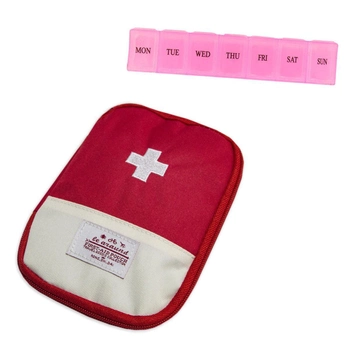 Комплект дорожня-кишенькова аптечка червона 13х18 см та органайзер для таблеток на 7 днів Рожевий (3000169-TOP-2)