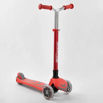 Самокат Best Scooter Y-00325. Складной алюминиевый руль, 4 PU колеса с подсветкой. Красный