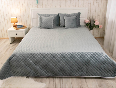 Покривало Руно VeLour Темно-сіре Євро 220х240 см Двостороннє (330.55_Dark Grey ромб)