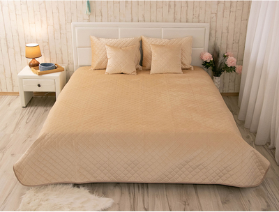 Покривало Руно VeLour Бежеве Полуторне 150х220 см Двостороннє (360.55_Beige ромб)