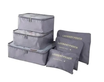 Дорожній набір органайзерів для речей Laundry Pouch 6 сумочок на застібках Сірий