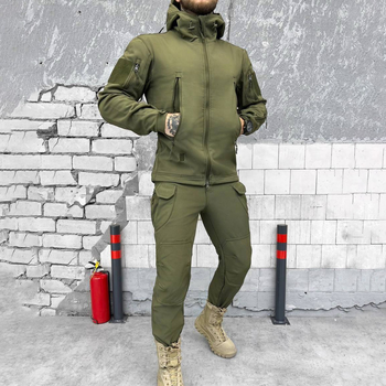 Мужской костюм куртка + брюки с усиленными коленями softshell олива размер S