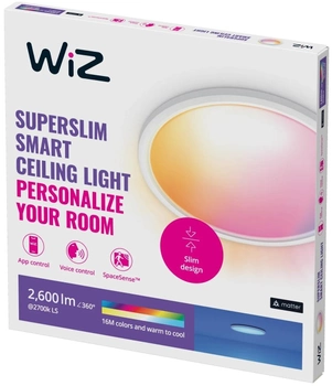 Lampa sufitowa LED WIZ SuperSlim smart ceiling lamp RGB 22 W 42.3 cm biała (8720169072619)