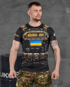 Армейская мужская футболка Ukrainian Army потоотводящая 2XL черная с принтом (86423)