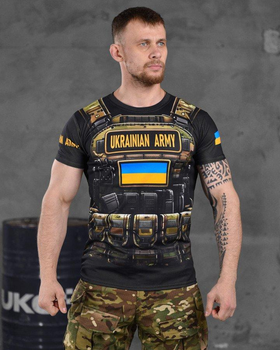Армейская мужская футболка Ukrainian Army потоотводящая M черная с принтом (86423)