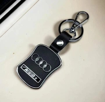 Брелок металлический со вставками кожи, карабин и кольцо с логотипом авто Audi